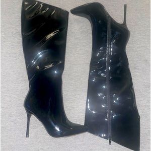 Black patent leather boot